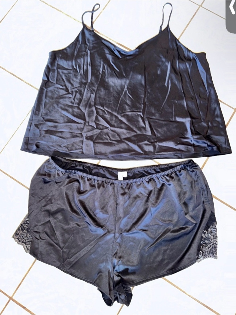 Joyspun Black Satin Cami and Lace-Trim Shorts Sleep Set 3xl new